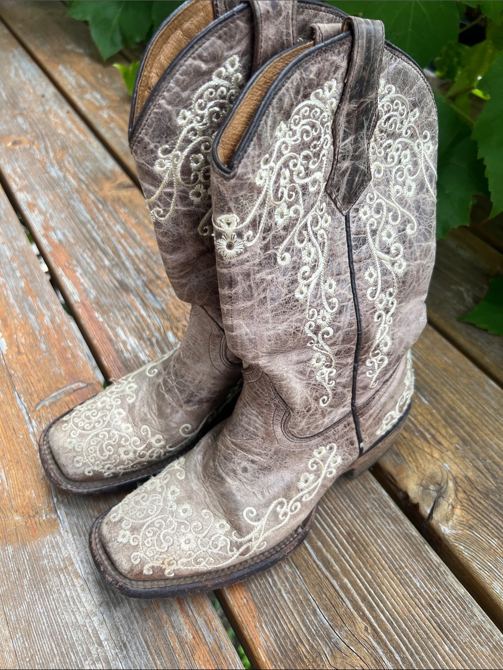 Corral Taupe Brown Western Embroidered Ankle Boots for Teens
